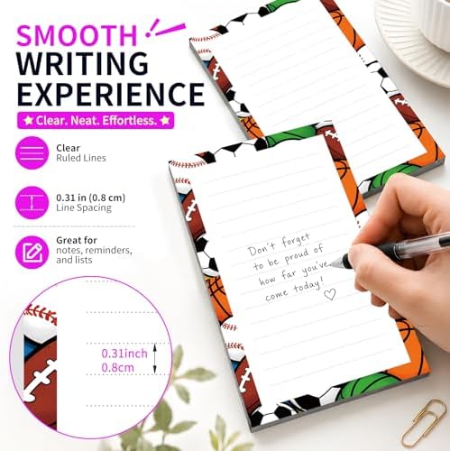 Lined Sticky Notes 4x6 in, 2 Pack Large Cute Notepads with Lines Self-Stick Note Pad, Funny Memo Pads Strong Adhesive for Office, Home Colorful Cute Balls