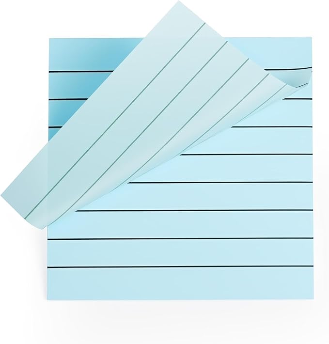 2 Pads, 100 Sheets, Clear Transparent Lined Sticky Notes 3x3 Inches, Self-Stick Notes, See Through Translucent, Easy to Post, Study Supplies, Office Products, Reusable, Waterproof, Light Blue