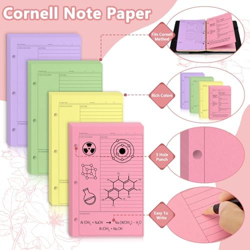 （Half Letter Size）5.5X8.5 Inch 200 Sheets Cornell Notebook Paper College Ruled Notebook Loose Leaf Half Letter Lined Paper 3 Hole Punched Taking System Filler Paper For Office School College Study