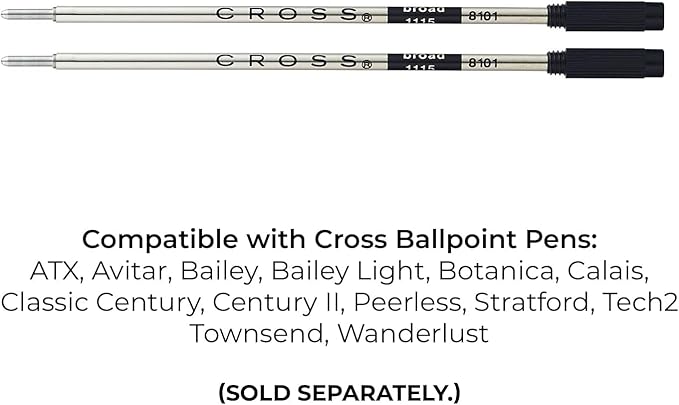 Cross Ballpoint Pen Refill - Refill for Consistent Ink Flow - Quick-Drying - Black - Broad - 2Pack
