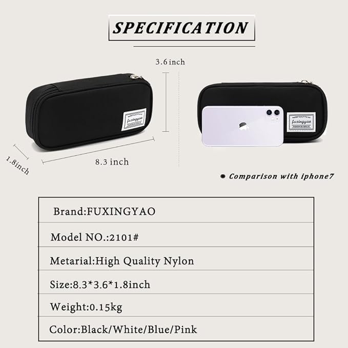 FUXINGYAO Pencil Case, Multi- Slot Pencil Pouch, Portable Pencil Bag, Pen Case for& Office(Black)