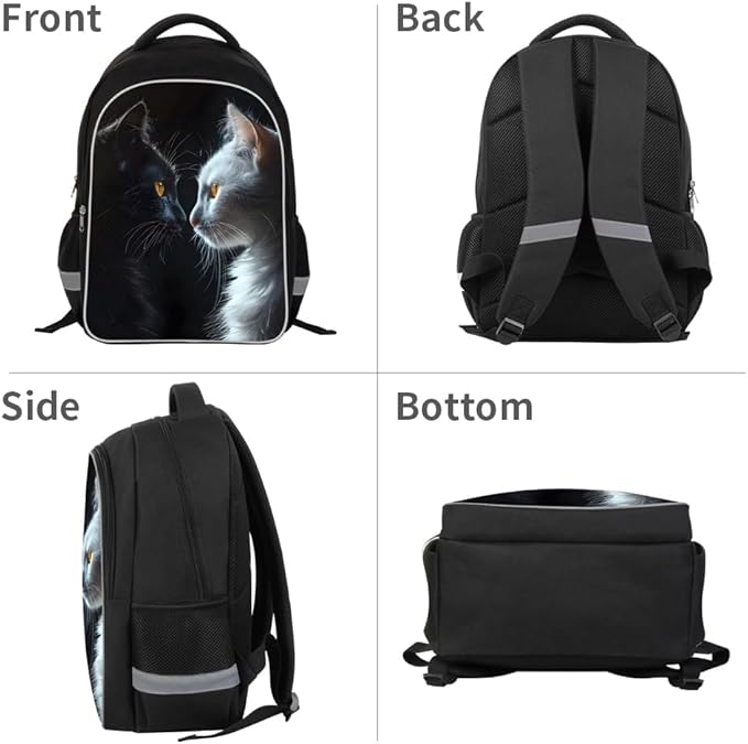 Kids Backpack Lightweight Durable Medium Teens Kids Backpack for School Boys and Girls Bookbag with Adjustable Shoulder Straps & Padded Back 17 Inch School bags with 3D Reflective Cat Cartoon