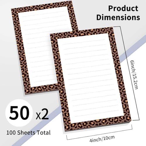 2 Pack Lined Sticky Notes 4x6 in, Cute Self-Stick Notepads with Lines, Large Memo Pads Strong Adhesive for Office, Home Cute Funny Leopard