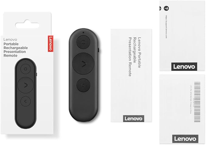 Lenovo Portable Rechargeable Presentation Remote – Bluetooth® 5.3 Wireless Clicker with Digital Pointer, USB‑C Charging, Ultra‑Lightweight, for Windows 10 or Later & macOS 12 or Later, Black