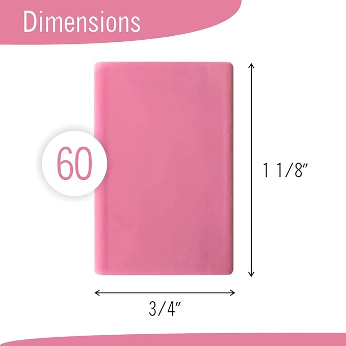 Pink Erasers, 60 Count, Latex Free Eraser for Kids, Square Eraser, Erasers Bulk for School Supplies, Art, and Office Use