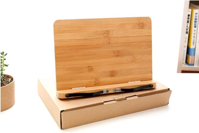 Adjustable Bamboo Book Stand Holder Tray Cookbook Reading Desk Sturdy Lightweight Bookstand-Textbooks Bookstands Music Books Reading Rest (Solid（11.2" x 8.3"）)