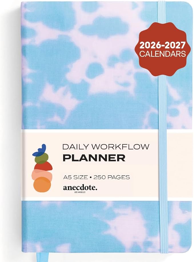 Anecdote Daily Planner w/ 2026-2027 Calendar | Start Anytime 26 Weeks Undated | 1 Page per Day | 8.5" x 5.2" | Hardcover To-Do List Organizer, Plan Your Success, Achieve Productivity Goals (Tie Dye)