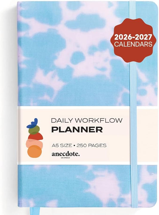 Anecdote Daily Planner w/ 2026-2027 Calendar | Start Anytime 26 Weeks Undated | 1 Page per Day | 8.5" x 5.2" | Hardcover To-Do List Organizer, Plan Your Success, Achieve Productivity Goals (Tie Dye)