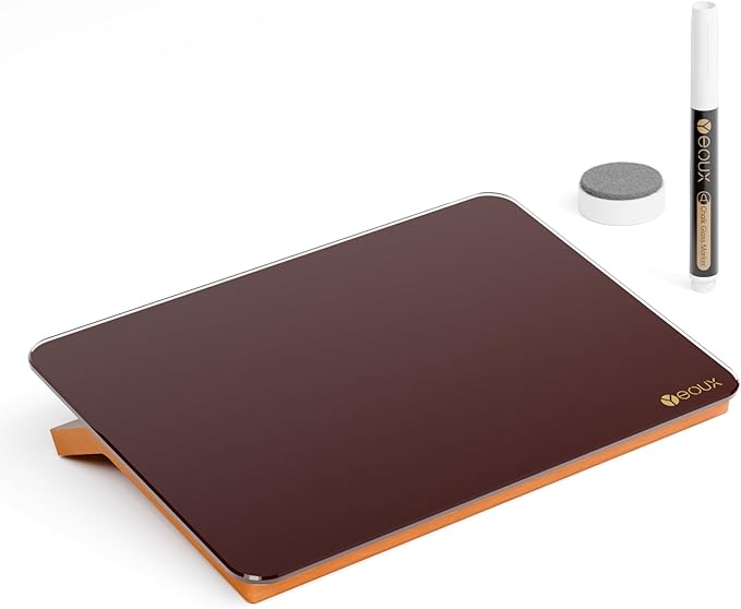 Glass Desk Whiteboard with Reversible Wood Stand, Burgundy Red, Small Desktop Dry Erase White Board, Reusable Desk Notepad Easel 6.7"x9.5" for Office, Home, School, Yeoux