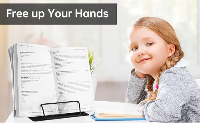 Honagu Book Stand Metal Desk Book Holder, Book Holders for Reading Hands Free, Adjustable Cookbook Documents Holder, Portable Bookstand for Music Books, Textbook, Recipe, Tablet, Ipad (Black)