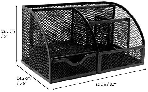 Exerz Desk Organizer Black Office Desk Accessories Supplies Office Storage Desktop Pencil Pen Holder with Drawer Home Workspace