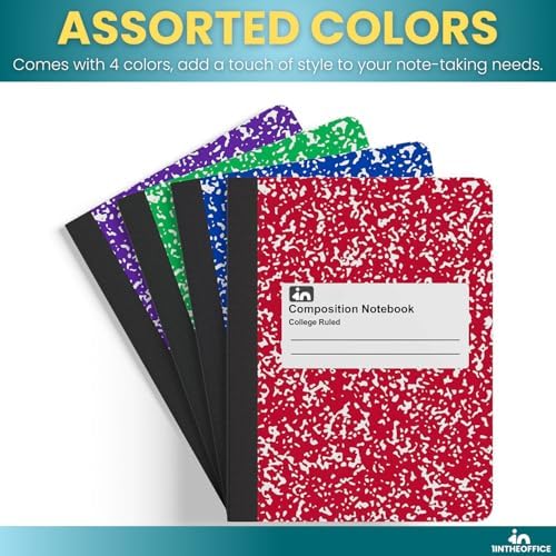 1InTheOffice Composition Notebooks College Ruled, Composition Book, College Ruled Composition Notebook, Assorted Colors 9.75 x 7.5, 4 Pack