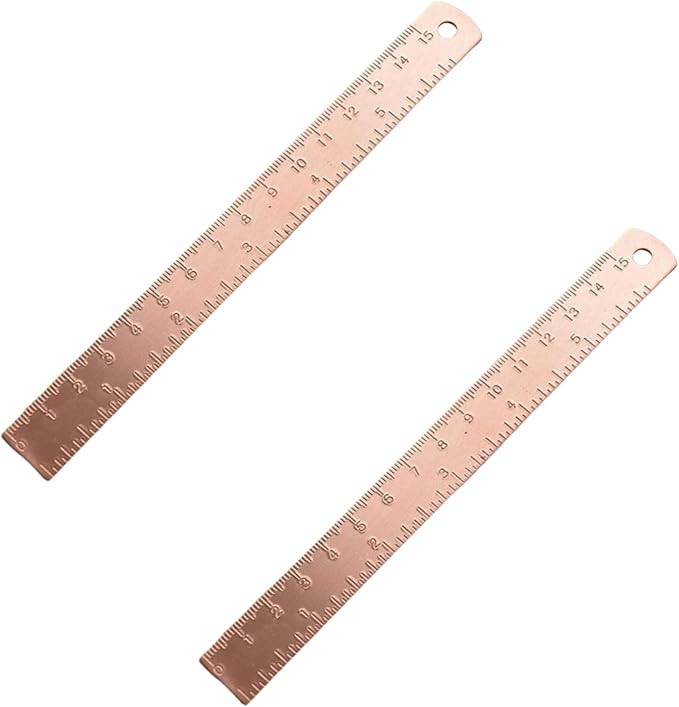 2Pcs Rose Gold Ruler, Metal Drawing Ruler, Brass Straight, Unisex Learning Measuring Bookmark Stationery for School Office Math Geometry Gift Drafting Tools and Kits