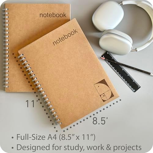 le vent Lined Spiral Notebook 8.5 x 11 | 2 Pack 200+200 A4 Lay Flat Pages | Hardcover College Ruled Notebooks | Smooth 100gsm Ink-Proof Paper | Daily Writing Journal for Work & Study