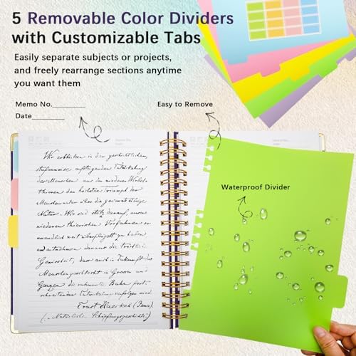 Hardcover Spiral Notebook with Tabs & Dividers, 8"x10" 5 Subject