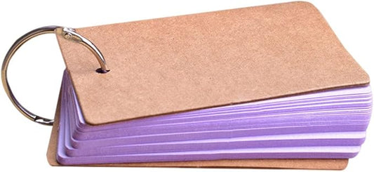 Revision Study Cards, Mini Index Cards, Blank Flash Cards with Binder Ring, Memo Scratch Pads Bookmark DIY Greeting Card, 9cm x 5.5cm, 50 Sheets/Pack - Purple