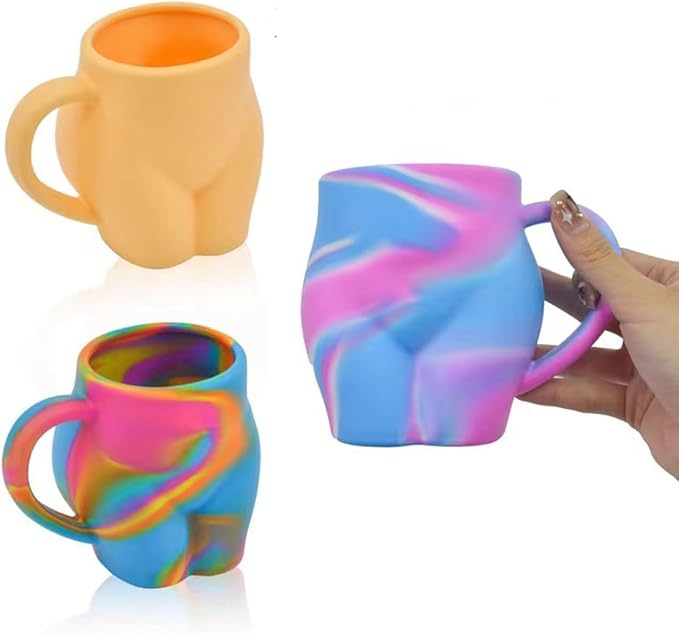 Coffee Mug 360ml:Hippie Hops - Silicone Handled Unbreakable Cups, Hot/Cold Drinks, Dishwasher-Microwave-Freezer-Oven Safe (Pink blue)