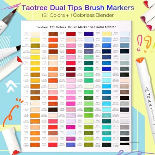 Taotree Alcohol Markers Brush Tip, 121 Colors Dual Tip Brush Markers Set