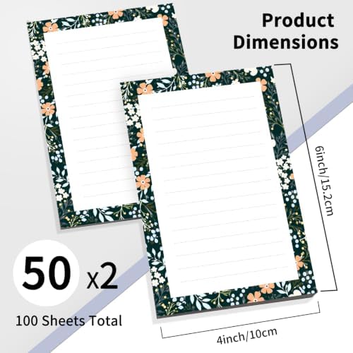 2 Pack Lined Sticky Notes 4x6 in, Cute Self-Stick Notepads with Lines, Large Memo Pads Strong Adhesive for Office, Home Colorful Boho Flowers
