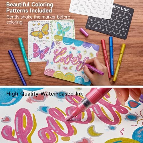 Shuttle Art Automatic Ink Control Acrylic Paint Markers, 24 Metallic Colors Brush Tip Acrylic Paint Pens for Rock Painting, Ceramic, Wood, Canvas, Glass, Stone, Fabric, Card, DIY Football Crafts