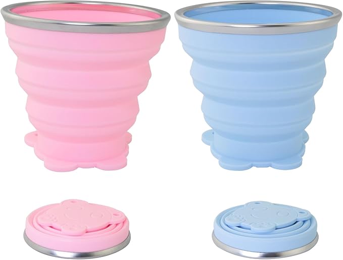2PCS 6.1oz/180ml Silicone Collapsible Travel Cup Portable Retractable Water Cup Food Grade Blue Pink 7.6x8.5cm For Outdoor Sports Camping Washing Accessories