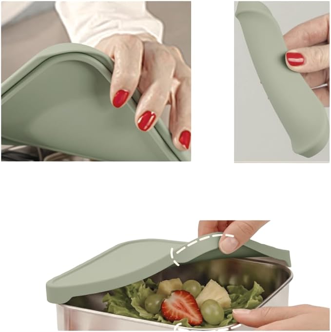 Modaniam Flexibento - Leak proof Stainless Steel Lunch Box,Lunch Containers with Lids,Steel Bento Box,Metal lunch Box,1 * 25 OZ+ 2 * 13 OZ + 2 * 2 OZ,Set Of 5,Sage Set of 5