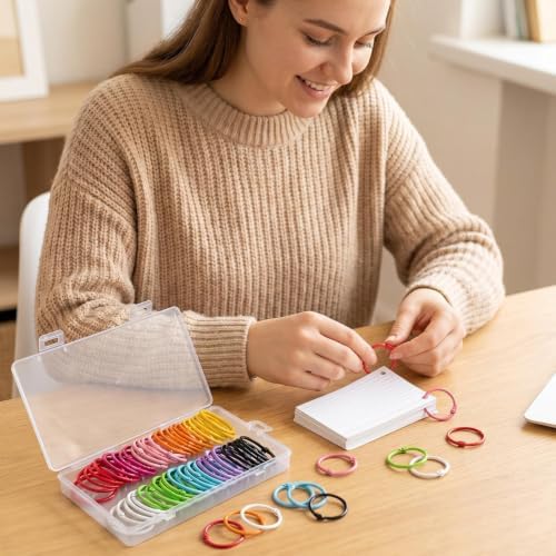 60 PCS Binder Rings 1 1/5", Colorful Metal Book Ring Clips, Loose Leaf Paper Rings for Crafts, Small Metal Key Rings for Index Cards, Open Card Rings Notebook Rings for Office School Home, 10 Colors