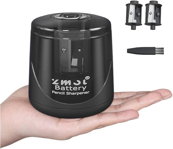 ZMOL Battery Powered Electric Pencil Sharpener,Small Battery Operated Colored Pencil Sharpeners Portable for Kids,Fast Sharpen, Suitable for No.2/Colored (6-8mm), School/Classroom/Office/Home Black