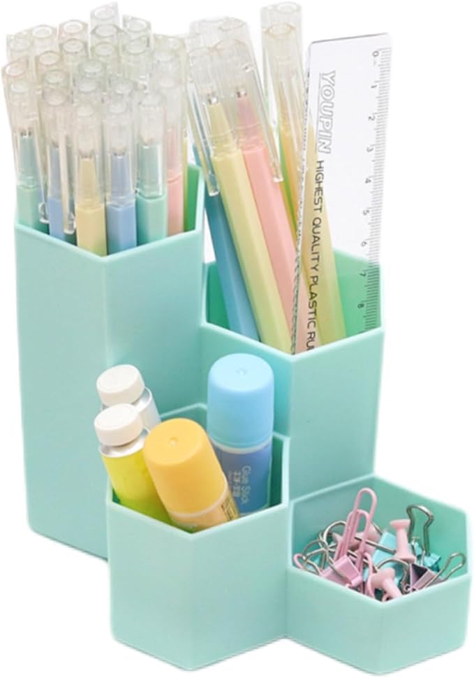 Pencil Organizer Pen Holder for Desk Pens Cup Small Desk Organizer Cute Pen Holder for Office,School and Home (Mint, L-Shape)