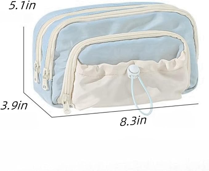 Pencil Case Big Capacity Pen Holder Large Opening Pencil Pouch Box Cute Aesthetic Drawstring Pen Case (Blueberry Blue)