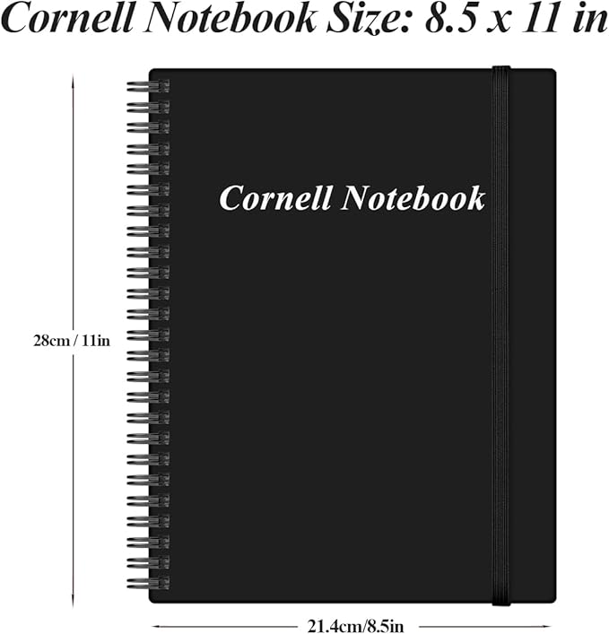 Yaridar A4 Cornell Notes Notebook - Spiral Cornell Notebooks for Note Taking, Subject College Ruled Notebook Steno Pads for Office/School/College/Home, 8.5" x 11", Black