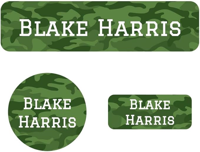 Name Bubbles - Kids Custom Name Labels for Daycare, School, Camp (144 Labels) - Personalized Waterproof Name Stickers for Clothes Tags, Lunch Boxes, Water Bottles, & School Supplies (Camo)