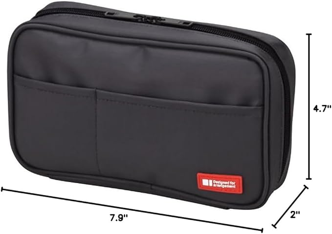 LIHIT LAB Large Capacity Zipper Pencil Case For School Office College, Big Capacity 4 Compartments Pencil Bag Holder Adults Teen Boys Girls, Travel Cosmetics Storage, Black (A7551-24)