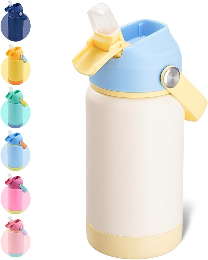 Kerilyn 12oz Water Bottle, Stainless Steel Insulated Water Bottle with Straws Leak-Proof, Water Cup Double Wall Vacuum, BPA Free, Beach Day