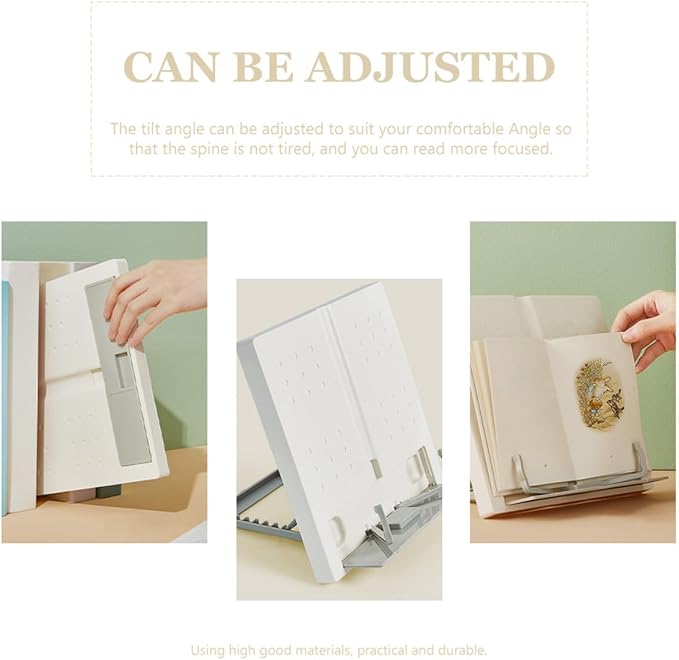 Artibetter Adjustable Household Reading Stand and Book Holder with Multi-Angle Settings, Portable White Student Bookstand for Textbooks, Cookbooks, Music Sheets, and Laptop Use