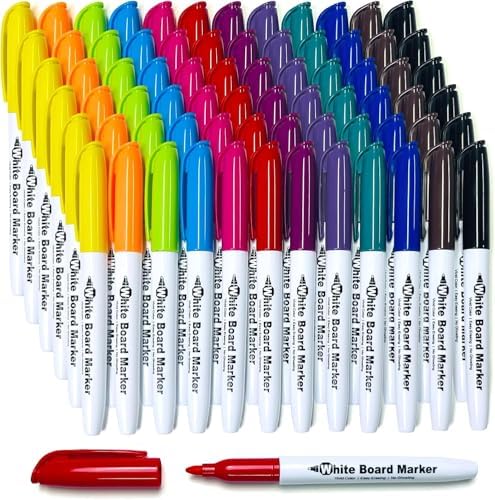 SFAIH Fine Tip Dry Erase Markers, 72 Pack, 12 Colors, 1-2mm Line, Non-Toxic