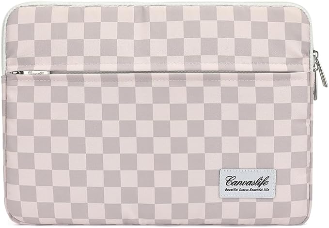 Canvaslife Neutral Checker Pattern Laptop Sleeve Case Cover with Pocket for MacBook Pro 14 inch and 14 inch-14.4 inch HP, Lenovo, Dell, ASUS, Acer Notebook Computer