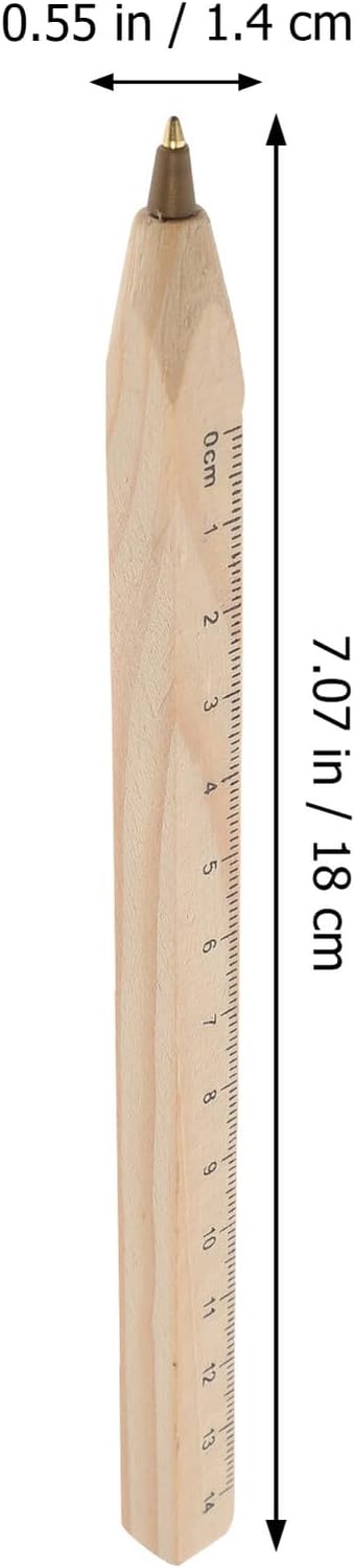 12pcs Black Ink Wood Ballpoint Pens with Ruler Scale, Biodegradable Solid Wood Carpenter Drafting Pens for Woodwork and Engineering Drawing