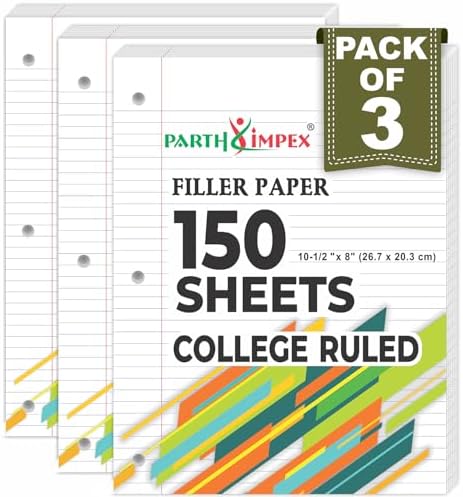 PARTH IMPEX Loose Leaf Paper College Ruled, 450 Sheets, 3 Hole Punched