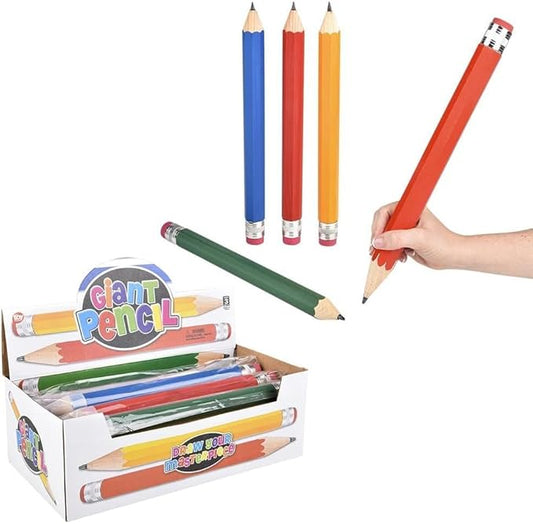 Zugar Land Giant Pencil 15" (4 Colors Available: Orange, Yellow, Blue and Green) Real Wood. Already Sharpened. Large Wooden Jumbo Pencils with Pink Top Erasers (24 Pack in Display Box)
