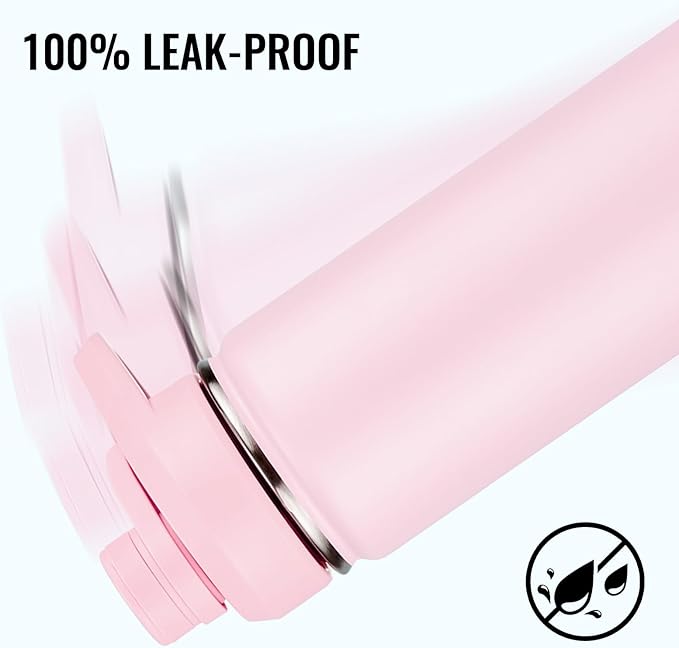Fijinhom 18 oz Insulated Water Bottle with Handle, 304 Stainless Steel Water Bottles with Wide Mouth, Double Wall Vacuum Sports Water Bottle, BPA Free, Keep Cold and Hot, Pink