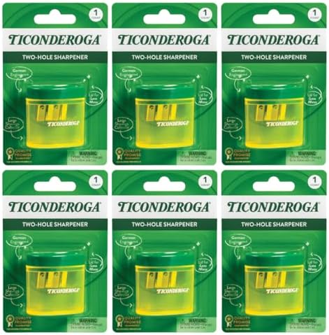 Ticonderoga Two-Hole Manual Pencil Sharpener, Yellow/Green, 6 Count