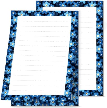 2 Pack Lined Sticky Notes 4x6 in, Cute Self-Stick Notepads with Lines, Large Memo Pads Strong Adhesive for Office, Home Blue Boho Flowers