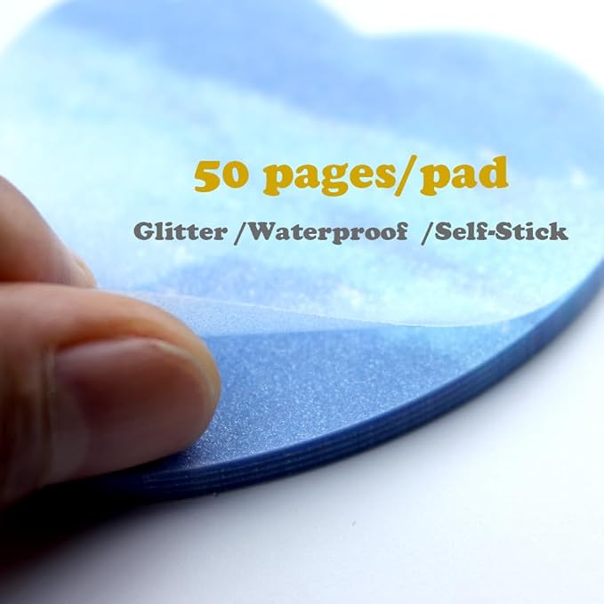 Cute Heart Shaped Transparent Sticky Notes for Annotating 200 Sheets Sparkly Self Adhesive Removable Waterproof Memo Pad Fun Colored Clear Sticky Notes 4 Pack