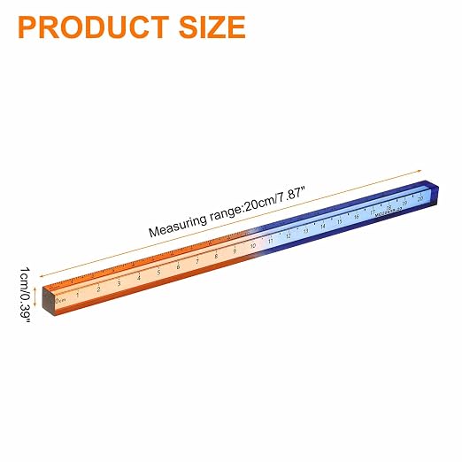 HARFINGTON Acrylic Clear Straight Rulers 20cm Metric Transparent Gradient Three-Dimensional Plastic Ruler Square Cube Measuring Tool for Classroom Office, Blue-Orange