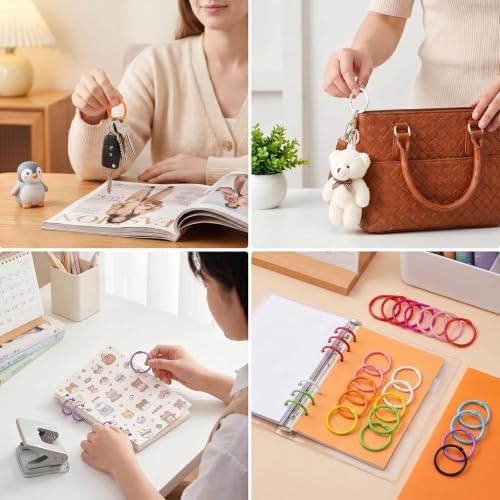 60 PCS Binder Rings 1 1/5", Colorful Metal Book Ring Clips, Loose Leaf Paper Rings for Crafts, Small Metal Key Rings for Index Cards, Open Card Rings Notebook Rings for Office School Home, 10 Colors