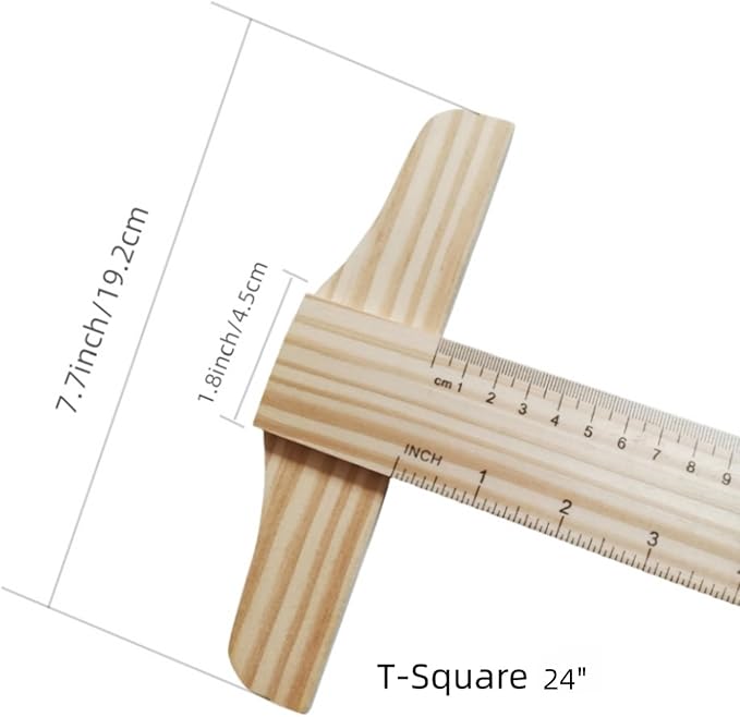 2 Pcs 24 Inches Wood T-Square, Wooden Ruler for Art Framing, Drafting, Home, Office Ruler, School Supplies, 2 Scale