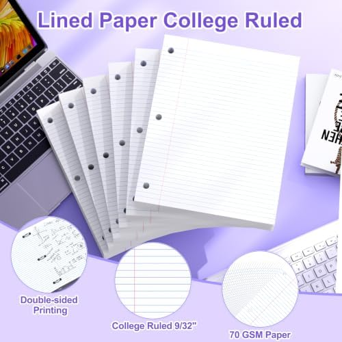 780 Sheets Loose Leaf Paper College Ruled, 8x10.5 White Notebook Paper