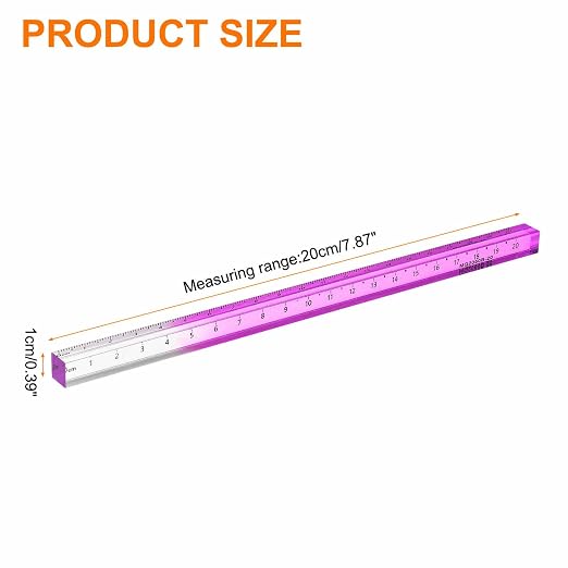 HARFINGTON Acrylic Clear Straight Rulers 20cm Metric Transparent Gradient Three-Dimensional Plastic Ruler Square Cube Measuring Tool for Classroom Office, Purple