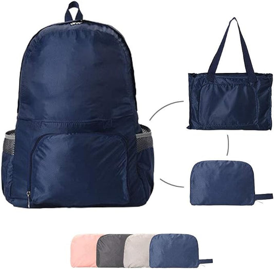 FOLDABLE LIGHTWEIGHT DURABLE WATER RESISTANT TRAVEL BACKPACK | PACKABLE BACKPACK | DAYPACK (Navy Blue)